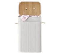 Comart - Bamboo Laundry Basket - 72 L - 1 Compartment - Space-Saving Basket - Foldable - with Lid and Handles - Removable Inner Lining - Cloth and Laundry Holder - for Laundry and Bathroom - White