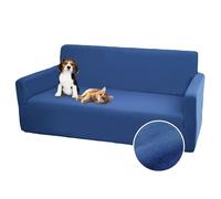 Comart Bright Stretch Sofa Cover with Armrests Polyester Anti-Scratch Stain Washable Non-Slip Blue 2 Seater Sofa Cover