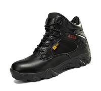 Combat Boots Men Non-Slip Durable Leather Comfortable, Mens Tactical Boots Waterproof Tactical, for Outdoor Work All Day Operations(Black,8 UK)