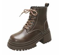 Combat Boots Women's Platform Lace-Up Boots with Block Heel British Ankle Boots Round Toe Ankle Boots Profile Sole Short Boots Ankle Boots Short Shaft Leather Boots Gothic Motorcycle Boots, khaki, 6