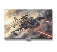 Combat Helicopter Machine Metal Business Credit Card Holder Wallet Case for Men Women Slim