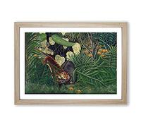 Combat of A Tiger and Buffalo by Henri Rousseau Framed Print Oak A2