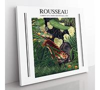 Combat Of A Tiger And Buffalo Vol.2 By Henri Rousseau Exhibition Museum Classic Painting Canvas Wall Art Print Ready to Hang, Framed Picture for Living Room Home Décor, 50x50 cm (20x20 Inch)