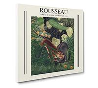 Combat Of A Tiger And Buffalo Vol.2 By Henri Rousseau Exhibition Museum Classic Painting Canvas Wall Art Print Ready to Hang, Framed Picture for Living Room Home Décor, 20x20 Inch (50x50 cm)