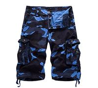 Combat Shorts for Mens UK Cotton Cargo Camo Shorts with Zipper Pockets Army Scruffs Work Utility & Safety Loose Fit Workwear for Outdoor Sky Blue 7XL