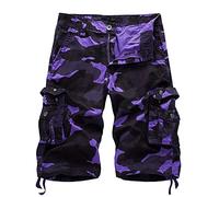 Combat Shorts for Mens UK Cotton Cargo Camo Shorts with Zipper Pockets Army Scruffs Work Utility & Safety Loose Fit Workwear for Outdoor Purple XL