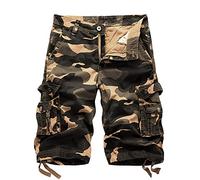 Combat Shorts for Mens UK Cotton Cargo Camo Shorts with Zipper Pockets Army Scruffs Work Utility & Safety Loose Fit Workwear for Outdoor Khaki XXL