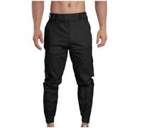 Combat Trousers for Men UK Elasticated Waist Cotton Work Trouser Solid Colour Relaxed Fit Cargo Pants Multi-Pocket Zip-up Sides Sweatpant Casual Walking Joggers Clothes