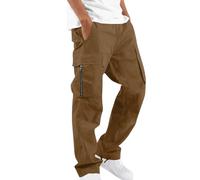 Combat Trousers Men Relaxed Fit Cargo Pants with Multi Zipped Pockets Elastic Waist Drawstring Combat Military Trousers Camping Solid Color Work Pants