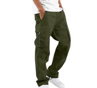 Combat Trousers Men Relaxed Fit Cargo Pants with Multi Zipped Pockets Elastic Waist Drawstring Combat Military Trousers Camping Solid Color Work Pants