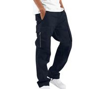 Combat Trousers Men Relaxed Fit Cargo Pants with Multi Zipped Pockets Elastic Waist Drawstring Combat Military Trousers Camping Solid Color Work Pants