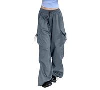 Combat Trousers Women Plus Size, Women's Cargo Trousers Hiking Walking Work Lightweight Combat Cotton Parachute Pants Wide Leg Elasticated Waist Khaki Grey Khaki Combat Trousers Women 4XL