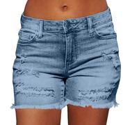 Combat Truck Women's Ripped Jean Shorts Mid Rise Stretchy Denim Hot Pants with Frayed Hem & Pockets Distressed Cut Off Casual Shorts for Streetwear Hipster Outdoor Petite to Curve Sizes