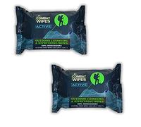 Combat Wipes ACTIVE Outdoor 2-Pack Wet Wipes - Extra Thick Camping Gear, Biodegradable, Body & Hand Cleansing/Refreshing Cloths for Backpacking & Gym w/Natural Aloe & Vitamin E, 50 Ct (25x2 pack)