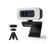 Combess Webcam with Light, 1080p Webcam for PC with Microphone, USB Computer Camera for Desktop, Web cam with Tripod, Plug and Play, Adjustable Lighting