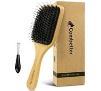 Combetter Boar Bristle Hair Brush, Natural Bamboo Wood,Paddle Square Shape, Detangles, Shines, And Smooths Hair for Women Men Kids with Curly Thick Long Fine Dry Or Wet Hair Comes with A Gift Box