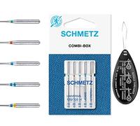 Combi-Box Combination Pack of 5 Universal, Jeans/Denim & Stretch Sewing Machine Needles, Includes Large Needle Threader