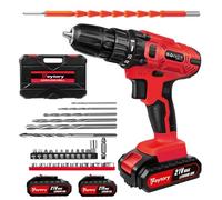 Combi Drill 21V Cordless Drill Driver, Red Electric Drill Screwdriver Set w/2 Batteries & Charger, 29PCS Accessories Kit Drill Set w/25+1 Torque Settings, Power Drill Impact Driver w/Carrying Case