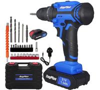 Combi Drill, Cordless Drill Driver, 21V Electric Screwdriver with 1500mAh Battery, Quick Charger, 45Nm Max Electric Drill, 25+1 Torque, 3/8" Chuck, 2 Speed, LED Light, 26 pcs Drill and Screwdriver Bit