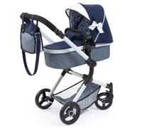 Bayer Design 18481AB Combi Doll's pram Neo Vario with Bag and Shopping Basket, Convertible into a Stroller, Height Adjustable, Blue, White