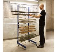 Combi Spray Drying Rack Blue Trolley Eco Paint Shop Woodworking Dry Storage 4 Heavy Duty 360 Degree Castors Mobile 15 Layers 25kg Per Layer 375kg Total Capacity Adjustable Width 182 H x 35/65 W x 59 D