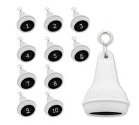 CombiCraft Mayfair key chains with engraving 1 to 10 white. Pear-shaped key chains 70mm with twisted silver-colored s-hook. Suitable for hotels, B & Bs, organizations and shops.