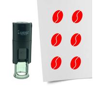 Combicraft Stamp Coffee Bean 10mm Round - Red Ink - Internal refillable Stamp Cushion - Handy for Savings Cards, Bullet journals or Other Creative Projects