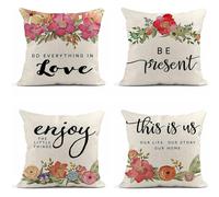 (Combination 20) Set Of 4 Linen Throw Pillow Covers 18x18 Inch Autumn Rabbit Deer Fox Squirrel Animals Home Decor Pillowcase Square Cushion Covers For Sofa Bed Couch
