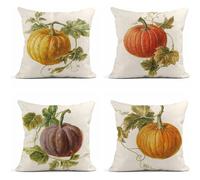 (Combination 29) Set Of 4 Linen Throw Pillow Covers 18x18 Inch Autumn Rabbit Deer Fox Squirrel Animals Home Decor Pillowcase Square Cushion Covers For Sofa Bed Couch