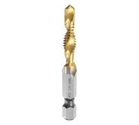 Combination Drill and Tap Bit, SAE 1/4-20NC Thread 1/4" Hex Shank, Titanium Coated Threading Screw Taps Spiral Flute Tapping Tool, High Speed Steel (HSS) 4341