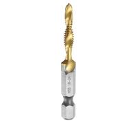 Combination Drill and Tap Bit, SAE 10-24NC Thread 1/4" Hex Shank, Titanium Coated Threading Screw Taps Spiral Flute Tapping Tool, High Speed Steel (HSS) 4341
