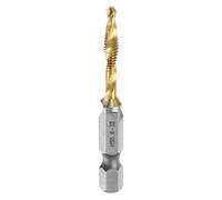 Combination Drill and Tap Bit, SAE 8-32NC Thread 1/4" Hex Shank, Titanium Coated Threading Screw Taps Spiral Flute Tapping Tool, High Speed Steel (HSS) 4341