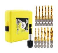 Combination Drill and Tap Bit Set,Titanium Coated Tapping Bit Tool 13pcs SAE/Metric Screw tap Drill bit for Drilling Tapping, Countersinking,with Quick Change Adapter