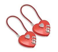 Combination Lock, 3 Digit Waterproof Padlock, Heart Padlock, Love Lock for Bridge, Luggage Locks, Cable Lock for Travel, Lockers, Bags, Backpack, Gym, Wish Day, Anniversary (2pcs, Red)
