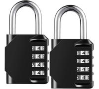 Combination Lock, 4 Digit Padlock for School Gym Sports Locker, Fence, Toolbox, Case, Hasp Cabinet Storage (2 Pack, Black)
