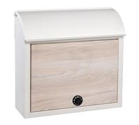Combination Lock Mailbox for Outside, Galvanized Steel Metal Drop Box, Residential Mailboxes with Oak Grain Door Panel, 15 * 5 * 15in, White
