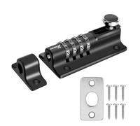 Combination Locking Bolt 4 Digit, Sliding Bolts Latch Weatherproof, Zinc Alloy Keyless Slide Lock 121mm/4.8in Heavy Duty, Lockable Padbolt for Gate, Shed, Garage with Anti-Tamper Screws-Black
