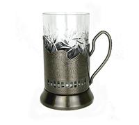 Combination Russian Crystal Hot Tea Glass 8.5 Oz & Metal Glass Holder Podstakannik