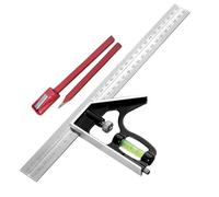 Combination Square - Engineers Set Square, Stainless Steel Angle Ruler Pencil Sharpener Set, 2pcs Flat Pencils and Sharpener Tool for Engineer Carpenter Woodworking Adjustable Carpentry Square 45/90