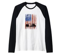 Combine Driving Harvest Patriotic American Flag USA Raglan Baseball Tee