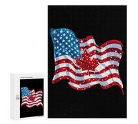 Combined American Canadian Flag Jigsaw Puzzle for Adults Wooden Challenging Puzzles Gift for Family Friends