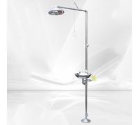 Combined Emergency Eye Wash Station& Shower Set, 304 Stainless Steel Eyewash Station Shower, for Outdoor Factory Lab(Yellow) (Silver)