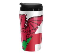 Combined Flag of England and Wales Printed Reusable Coffee Mug Insulated Travel Drinking Cup Water Bottle with Lid 250ml