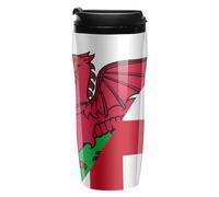 Combined Flag of England and Wales Printed Reusable Coffee Mug Insulated Travel Drinking Cup Water Bottle with Lid 350ml