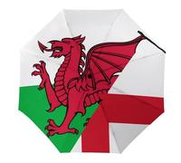 Combined Flag of England And Wales Travel Umbrella Windproof Automatic Umbrellas 3 Folding Compact Umbrellas for Rain And Sun