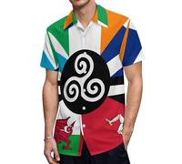Combined Flag of The Celtic Nations Men's Button Down Shirt Casual Short Sleeve Shirts Beach Summer Shirt with Pocket