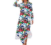 Combined Flag of The Celtic Nations Women's Long Sleeve Maxi Dress Button Down Side Slit Shirt Dresses Fall Outfits