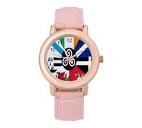 Combined Flag of The Celtic Nations Women's Wrist Watch Fashion Wristwatches with Pink Strap Gifts for Women Mother Wife Birthday