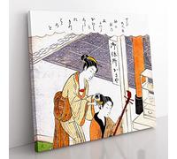 Combing His Hair by Harunobu Suzuki Asian Japanese Canvas Wall Art Print Ready to Hang, Framed Picture for Living Room Bedroom Home Office Décor, 50x50 cm (20x20 Inch)