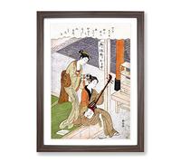 Combing His Hair By Harunobu Suzuki Asian Japanese Framed Print | A2 Walnut Framed Wall Art | Ready to Hang | Asian Nature Picture | Living Room Bedroom Lounge Office